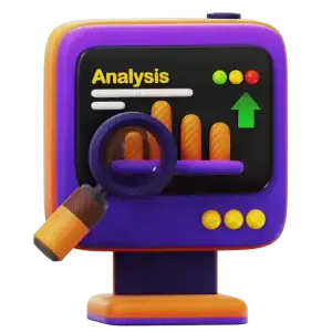 A stylized computer monitor displays a website’s bar graph analysis, magnifying glass, and SEO status indicators in green, yellow, and red—perfect for showcasing Winter Haven digital insights.