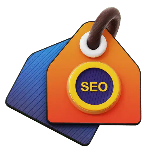 Alt Text: An orange tag icon labeled "SEO" with a looped string is elegantly overlaid on two blue tags, symbolizing expert SEO services offered by our Lakeland and Winter Haven, Florida-based marketing company specializing in website design, PPC, and workflow automation.