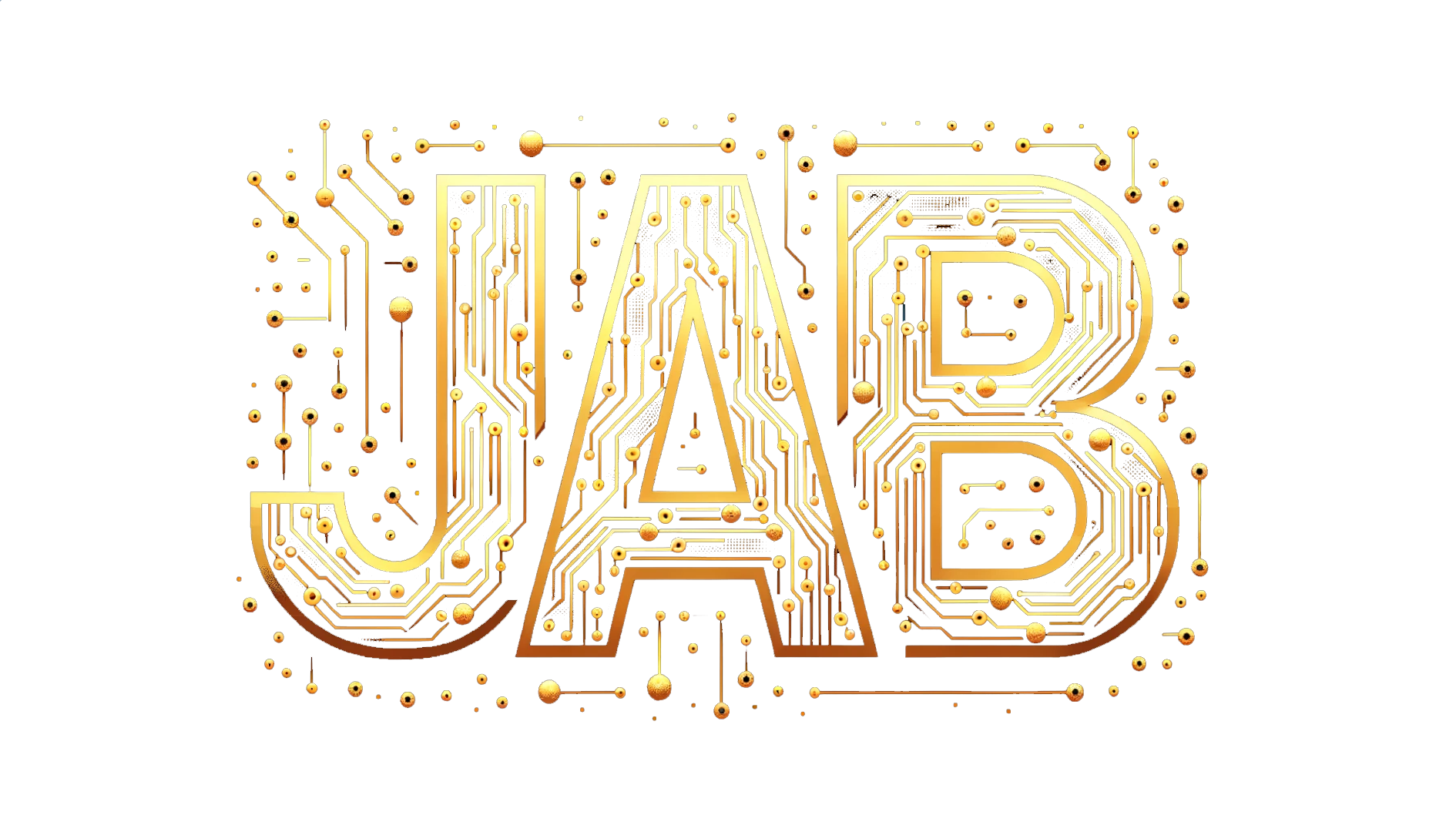 A gold circuit board with the word jab on it, designed by a skilled website designer near Lakeland.